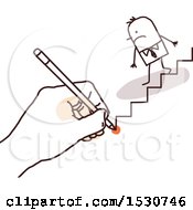 Poster, Art Print Of Hand Sketching A Stick Business Man Descending Stairs