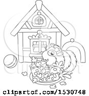 Clipart Of A Black And White Pet Guinea Pig With A House Toys And Plate Of Food Royalty Free Vector Illustration by Alex Bannykh