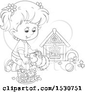 Clipart Of A Black And White Girl Playing With Her Pet Guinea Pig Royalty Free Vector Illustration