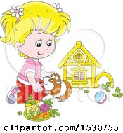 Poster, Art Print Of Blond Caucasian Girl Playing With Her Pet Guinea Pig