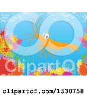 Poster, Art Print Of Happy Shrimp Swimming Over A Coral Reef