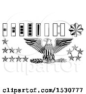 Poster, Art Print Of Black And White American Military Army Officer Rank Insignia Badges