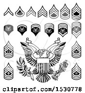 Poster, Art Print Of Black And White American Military Army Officer Rank Insignia Badges
