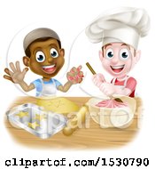 Poster, Art Print Of Happy White And Black Boys Making Frosting And Cookies