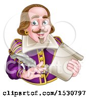 Man William Shakespeare Holding A Scroll And Feather Quill From Waist Up