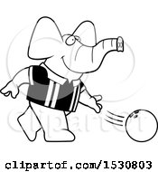 Clipart Of A Cartoon Black And White Elephant Bowling Royalty Free Vector Illustration