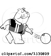 Clipart Of A Cartoon Black And White Bulldog Bowling Royalty Free Vector Illustration