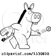 Clipart Of A Cartoon Black And White Donkey Baseball Pitcher Royalty Free Vector Illustration