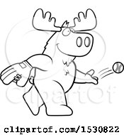Clipart Of A Cartoon Black And White Moose Baseball Pitcher Royalty Free Vector Illustration