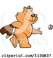 Clipart Of A Cartoon Orange Cat Baseball Pitcher Royalty Free Vector Illustration