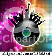Clipart Of A Vinyl Record Lp Album With Silhouetted Party People Over Gradient Royalty Free Vector Illustration by merlinul