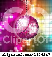 Poster, Art Print Of Pink Disco Ball Suspended Over Gradient