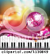Poster, Art Print Of Pink Disco Ball Suspended Over A Keyboard And Gradient