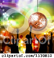 Poster, Art Print Of Disco Ball Suspended Over People Dancing On Gradient