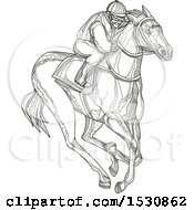 Poster, Art Print Of Sketched Jockey Racing A Horse