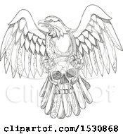 Poster, Art Print Of Sketched Bald Eagle Flying With A Human Skull In Black And White