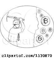 Poster, Art Print Of Sketched Bitcoin Miner Swinging A Pickaxe