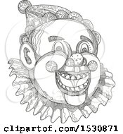 Poster, Art Print Of Sketched Circus Clown Face In Black And White