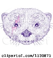 Sketched Asian Small Clawed Otter Face With A Pink Bolt Around One Eye