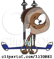 Clipart Of A Cartoon African American Boy Gymnast On Still Rings Royalty Free Vector Illustration by toonaday