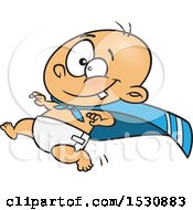 Poster, Art Print Of Cartoon Caucasian Super Baby Running In A Cape