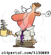 Poster, Art Print Of Cartoon Caucasian Business Man Steaming After Drinkng Hot Coffee