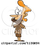 Clipart Of A Cartoon Caucasian Woman Wearing A Chocolate Shirt And Eating A Bar Royalty Free Vector Illustration