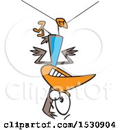 Cartoon Clumsy Bird Hanging Upside Down From A Wire