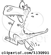 Clipart Of A Cartoon Outline Tyrannosaurus Rex Dinosaur Jogging Royalty Free Vector Illustration by toonaday