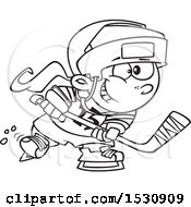Clipart Of A Cartoon Outline Girl Playing Hockey Royalty Free Vector Illustration