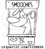 Poster, Art Print Of Lineart Cartoon Dog In A Kissing Booth