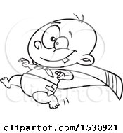 Clipart Of A Cartoon Outline Super Baby Running In A Cape Royalty Free Vector Illustration