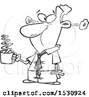 Poster, Art Print Of Lineart Cartoon Business Man Steaming After Drinkng Hot Coffee