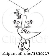 Poster, Art Print Of Lineart Cartoon Clumsy Bird Hanging Upside Down From A Wire