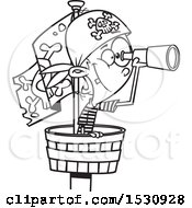 Poster, Art Print Of Lineart Cartoon Boy Pirate Using A Telescope In A Crows Nest