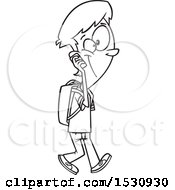 Clipart Of A Cartoon Outline Teen Boy Walking And Talking On A Cell Phone Royalty Free Vector Illustration