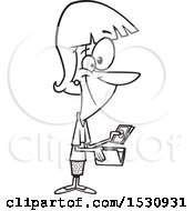 Clipart Of A Cartoon Outline Woman Holding Cash From A Wallet Royalty Free Vector Illustration