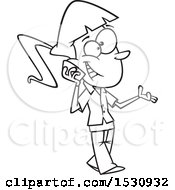 Poster, Art Print Of Lineart Cartoon Teen Girl Walking And Talking On A Cell Phone
