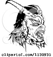 Clipart Of A Black And White Horned Devil Or Demon Royalty Free Vector Illustration