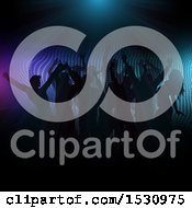 Clipart Of A Silhouetted Crowd Of Dancers Against Halftone Royalty Free Vector Illustration