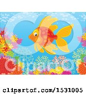 Clipart Of A Happy Fish Swimming Over A Coral Reef Royalty Free Vector Illustration