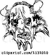 Clipart Of A Black And White Devil Face Royalty Free Vector Illustration