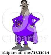 Clipart Of A Cartoon Chubby Black Male Super Hero With His Hands On His Hips Royalty Free Vector Illustration