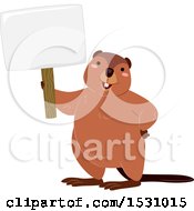 Poster, Art Print Of Happy Beaver Holding A Blank Sign