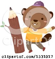 Poster, Art Print Of Happy Beaver Student Holding A Wood Pencil