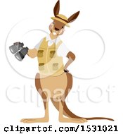 Poster, Art Print Of Happy Aussie Kangaroo Explorer With Binoculars