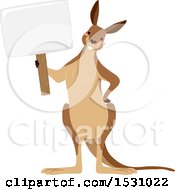 Poster, Art Print Of Happy Kangaroo Holding A Blank Sign