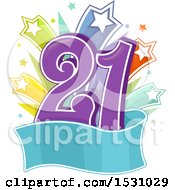 Clipart Of A Number Twenty One With Stars And A Banner Royalty Free Vector Illustration