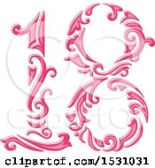 Clipart Of A Pink Number Eighteen With A Floral Pattern Royalty Free Vector Illustration