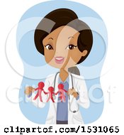 Clipart Of A Black Female Doctor Holding A Family Paper Cut Out Royalty Free Vector Illustration